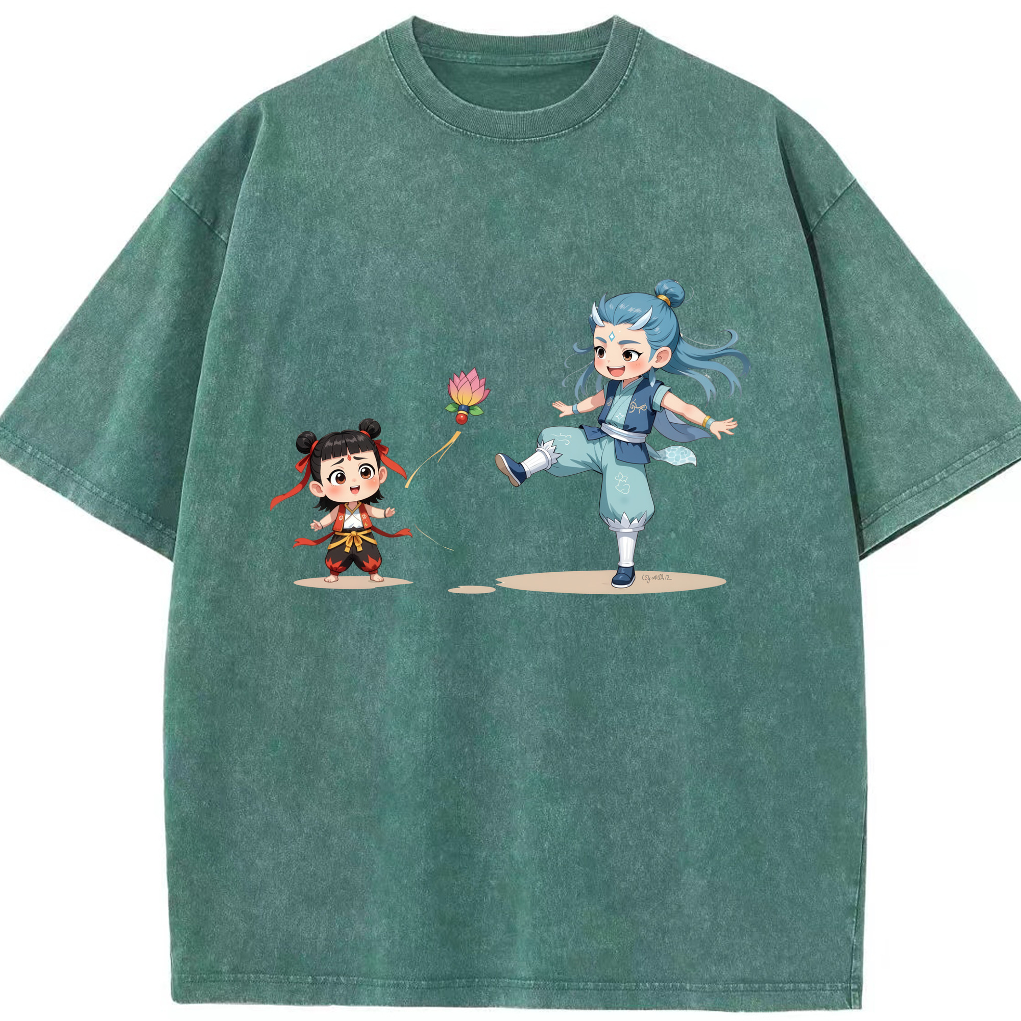 （画像用） Ne Zha 2 ナタ 魔童の大暴れ 綿100% ヴィンテージ風 半袖Tシャツ（フロントプリント）